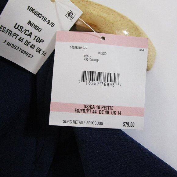 Kasper Petite Solid Navy Blue Pant Suit 12 10P Formal Business Career - Picture 8 of 15